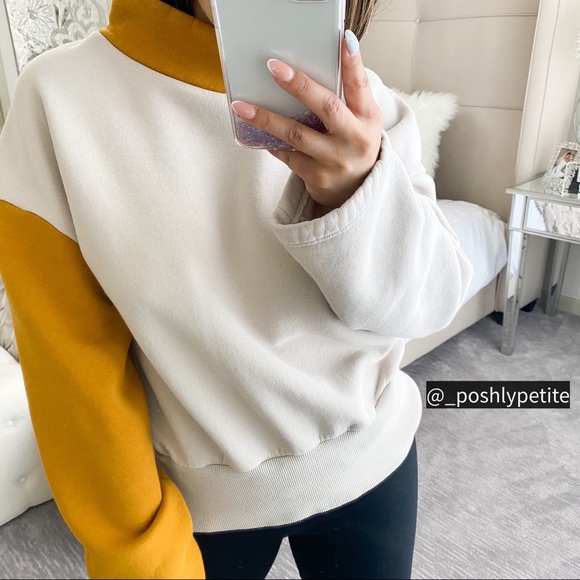 Zara Color Block drop shoulder boxy turtleneck pullover Sweatshirt sweater top - Picture 5 of 11